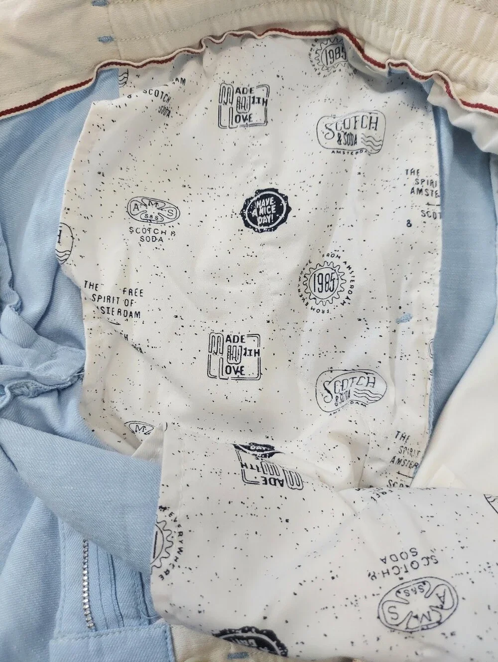 Scotch & Soda Amsterdam Fave Light Blue Organic Cotton Linen Mens Shorts XL*